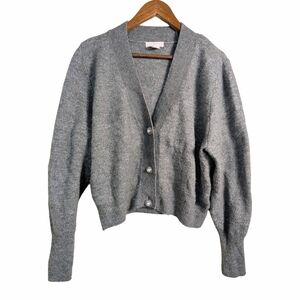H&M Gray Faux Jeweled Buttons Flouncy Sleeves Cardigan Sweater Size XL